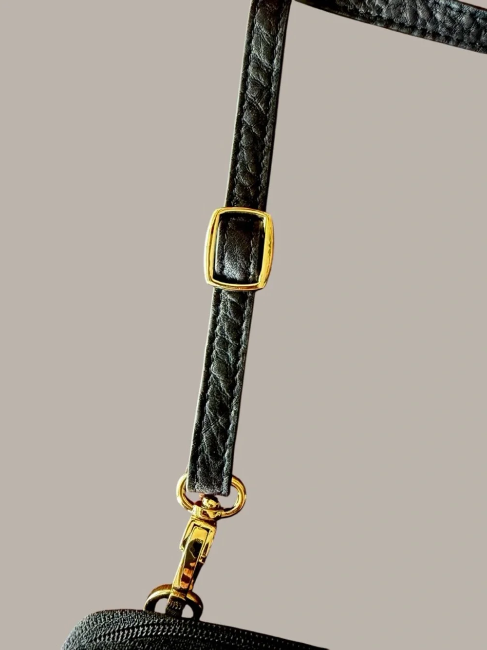 Levenger Black Pebbled Leather Crossbody with Gold Hardware